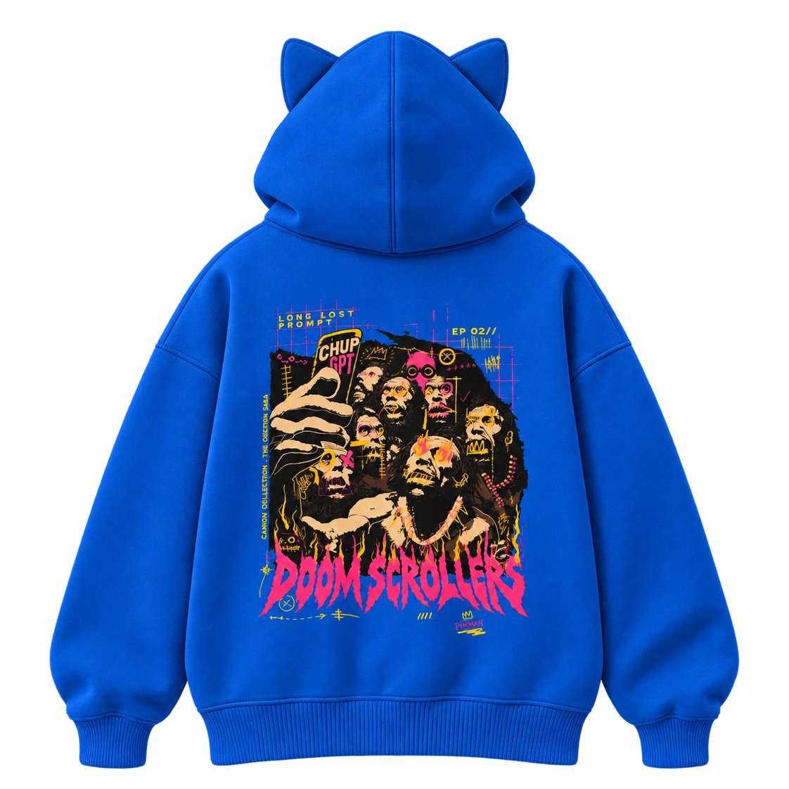 Long Lost Prompt blue cat-ear hoodie, back